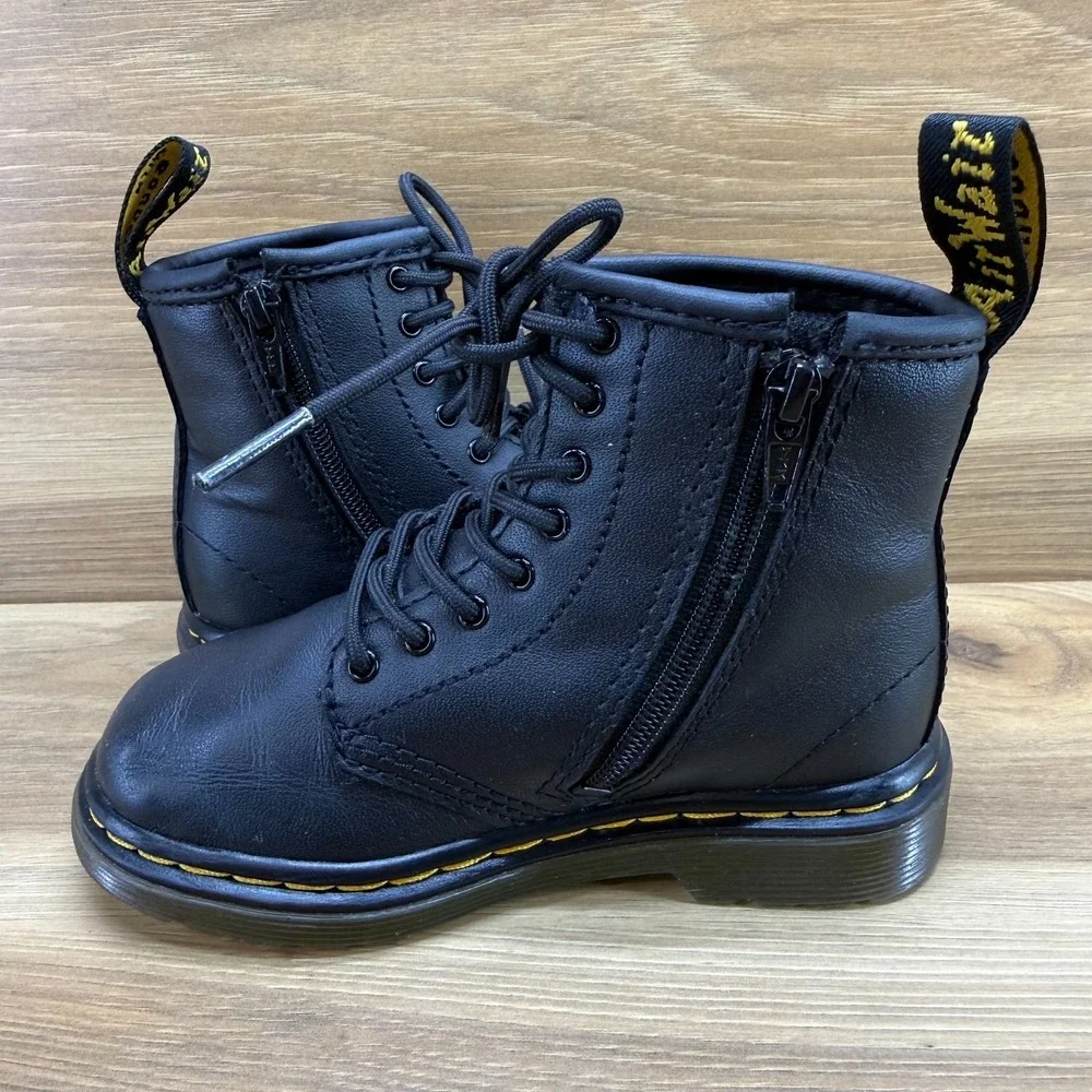 Dr Martens Toddler Boots Size 8‎ Black Leather Zip Combat 1461 Punk Grunge Y2k